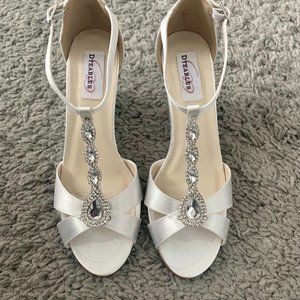 Bridal White Jewel Embellished Wedges